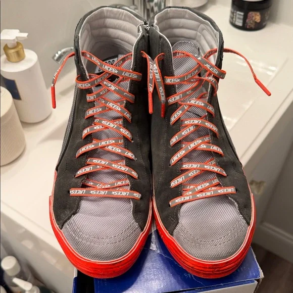 Golden Goose Deluxe Brand Slide Ice Suede Orange High-Top Sneakers - Picture 1 of 12